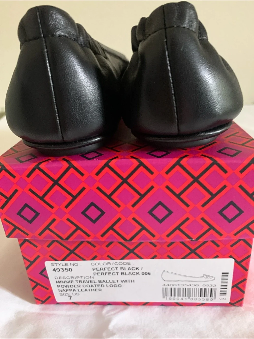 Tory Burch Black Leather Logo Ballet Flats